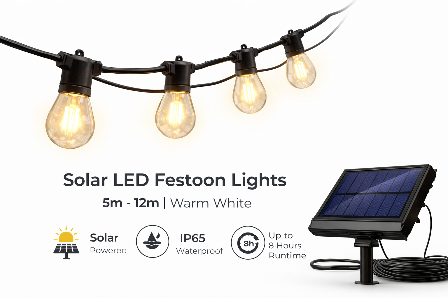 SolarFest™ – 5m–12m Outdoor LED Festoon String Lights