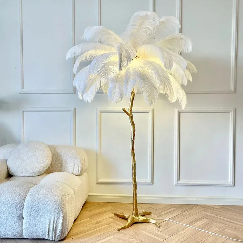 Feathra - Luxury Ostrich Feather Floor Lamp for Living Room or Bedroom Decor