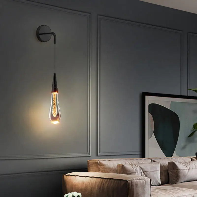 GoldenDrop – Crystal Drop Wall Light for Bedroom & Living Room