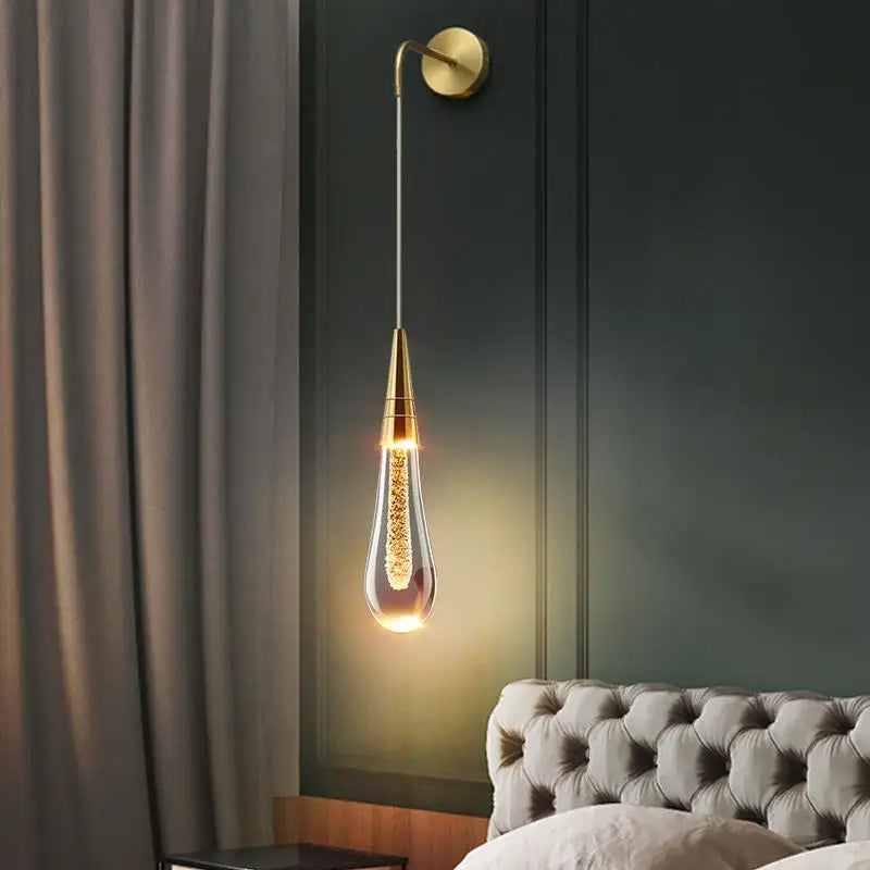 GoldenDrop – Crystal Drop Wall Light for Bedroom & Living Room