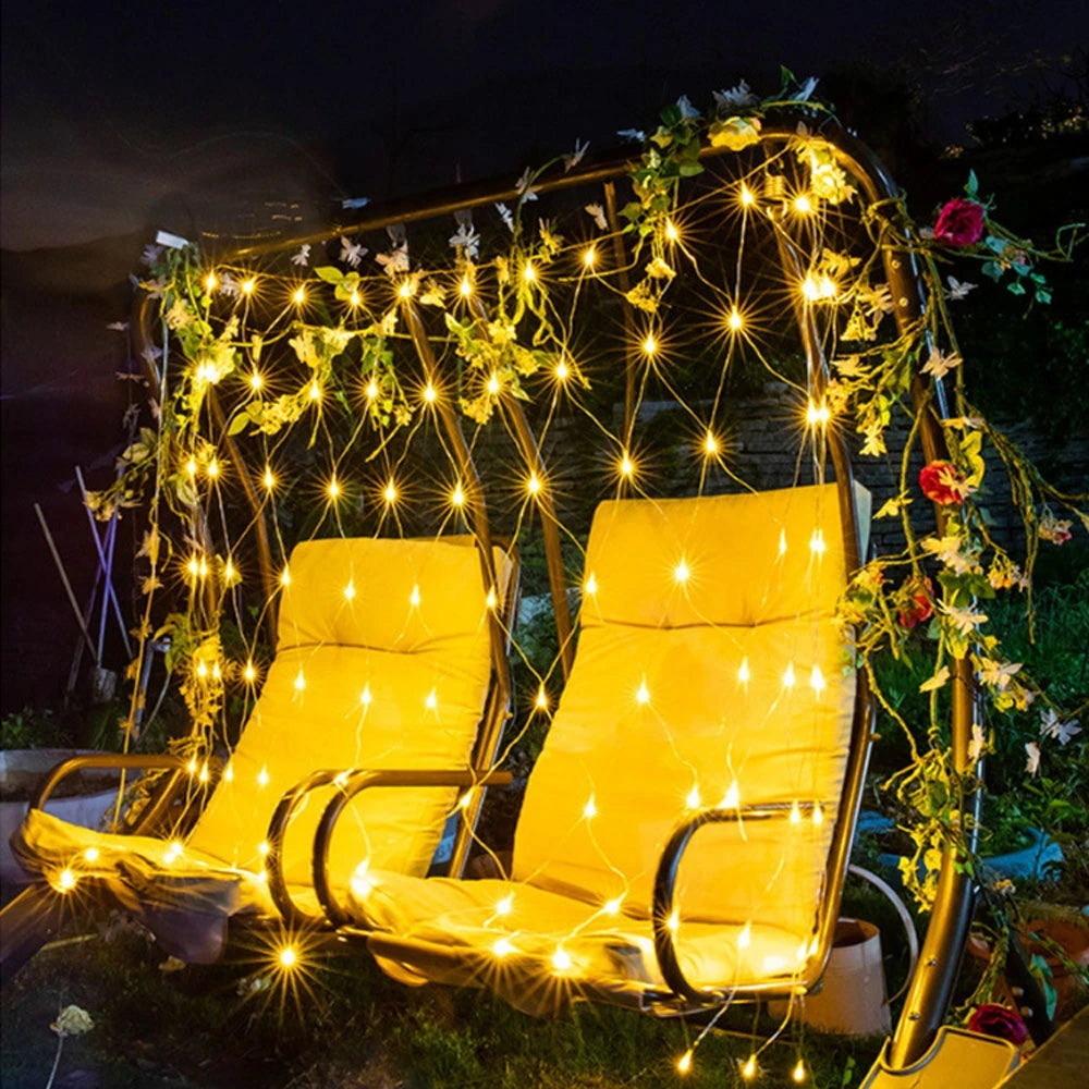 Solar-Powered LED Net Lights – 1.5x1.5m to 2.5x3.0m Garden Mesh Lighting