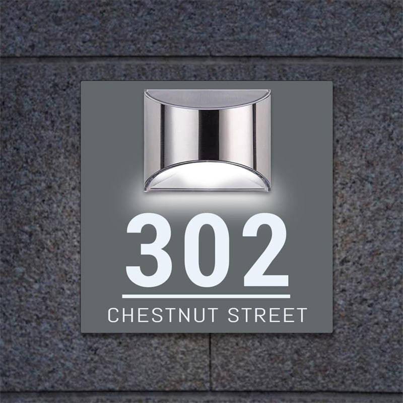 Solar House Number Sign – Customizable & Rectangular with LED Lighting
