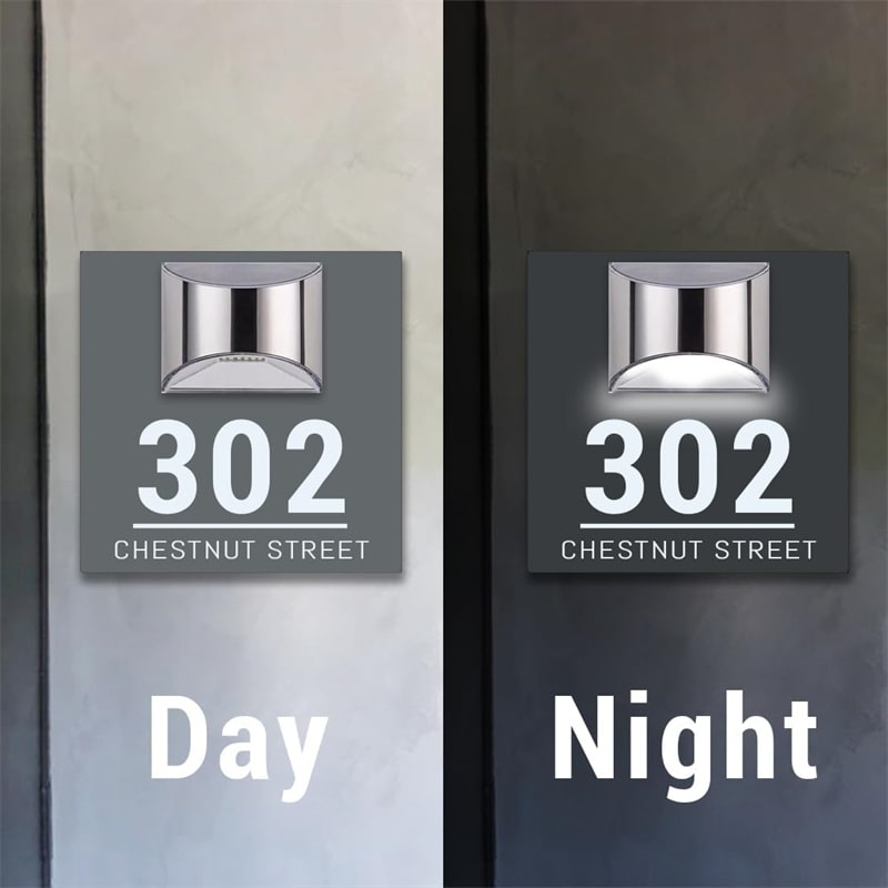 Solar House Number Sign – Customizable & Rectangular with LED Lighting