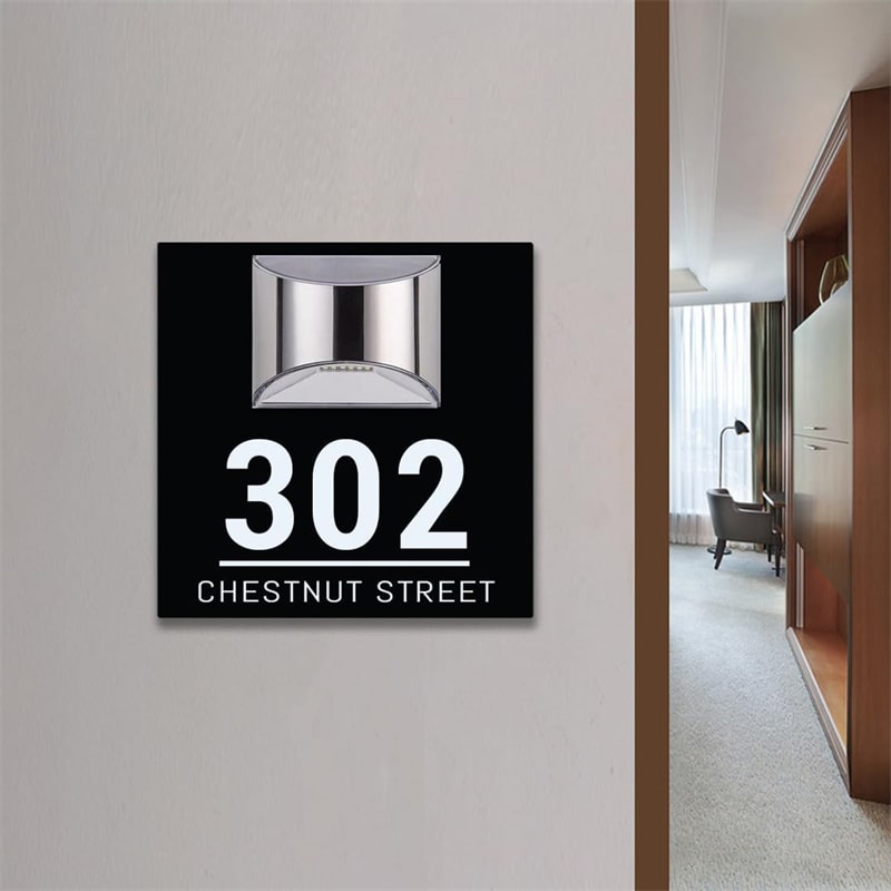 Solar House Number Sign – Customizable & Rectangular with LED Lighting