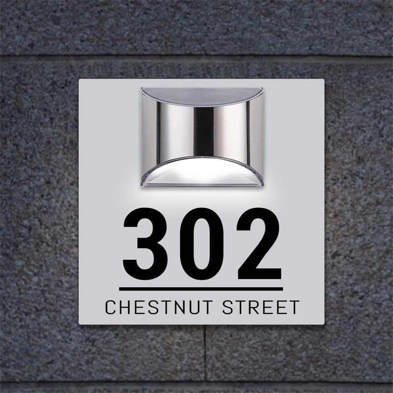 Solar House Number Sign – Customizable & Rectangular with LED Lighting