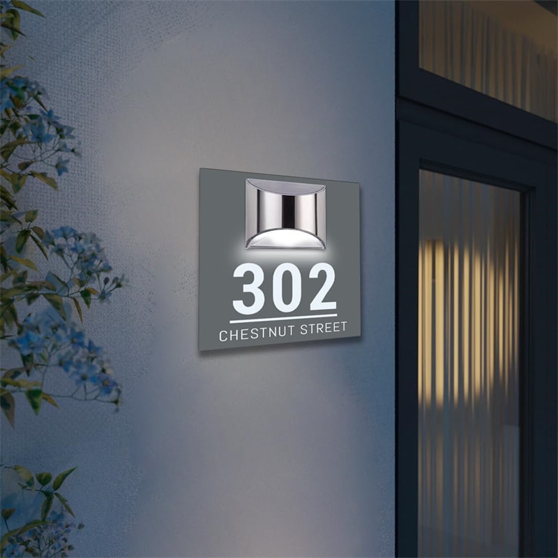 Solar House Number Sign – Customizable & Rectangular with LED Lighting