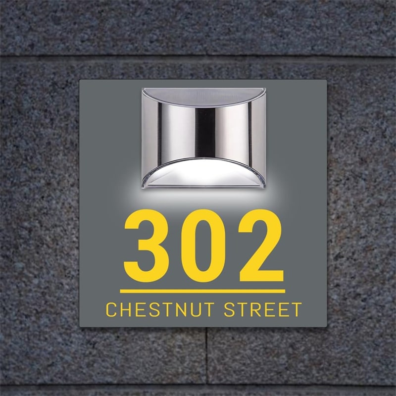 Solar House Number Sign – Customizable & Rectangular with LED Lighting
