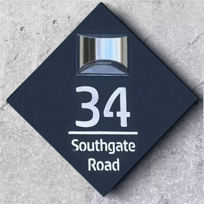 Personalized Diamond-Shaped Solar House Sign