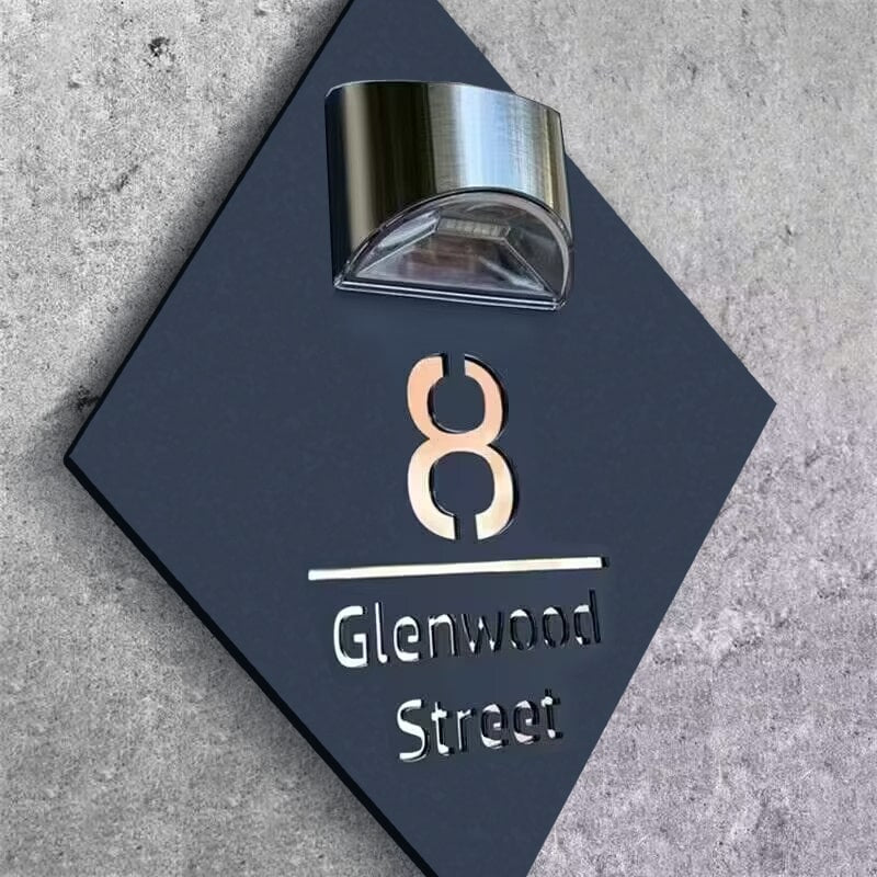 Personalized Diamond-Shaped Solar House Sign