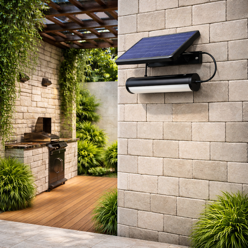Wall Light With Solar Cells and Separate Panel