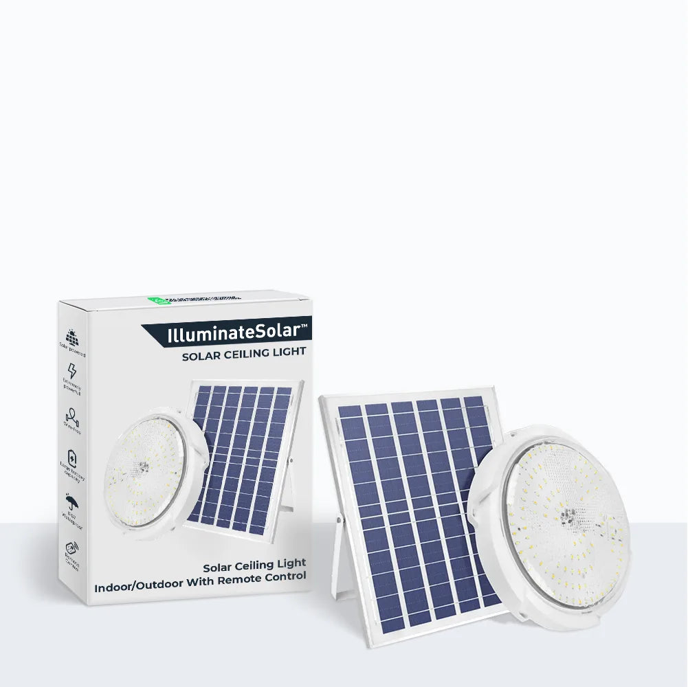 Solar LED ceiling light for indoors and outdoors with remote control