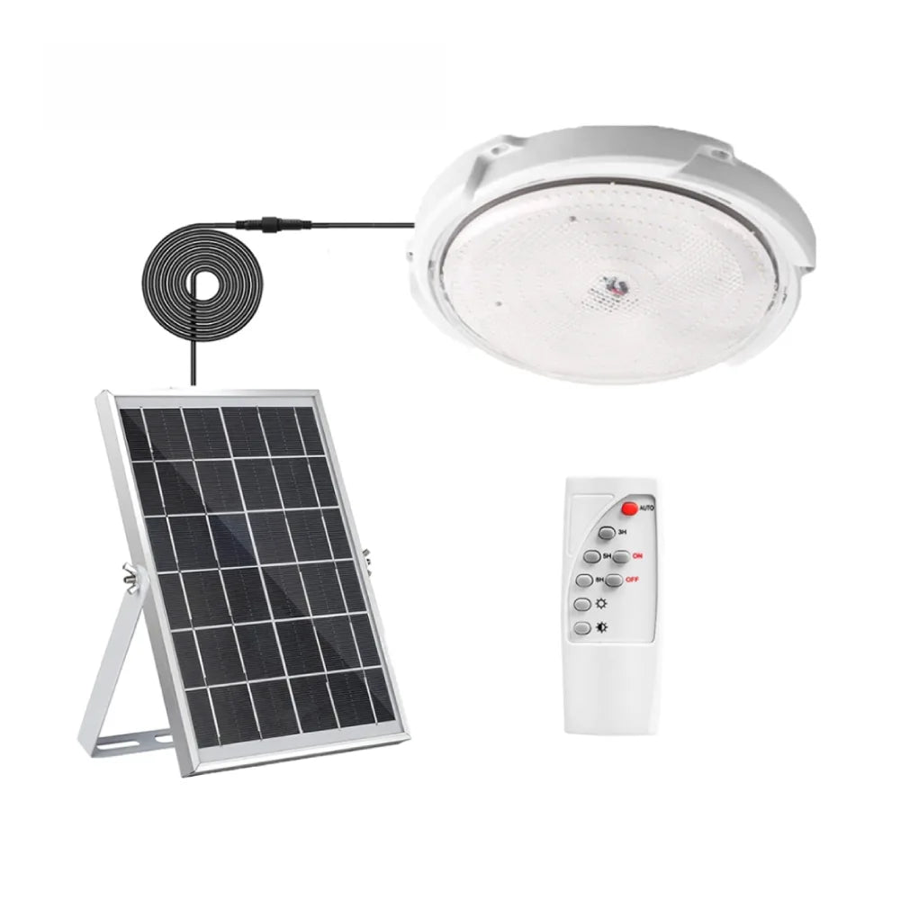 Solar LED ceiling light for indoors and outdoors with remote control