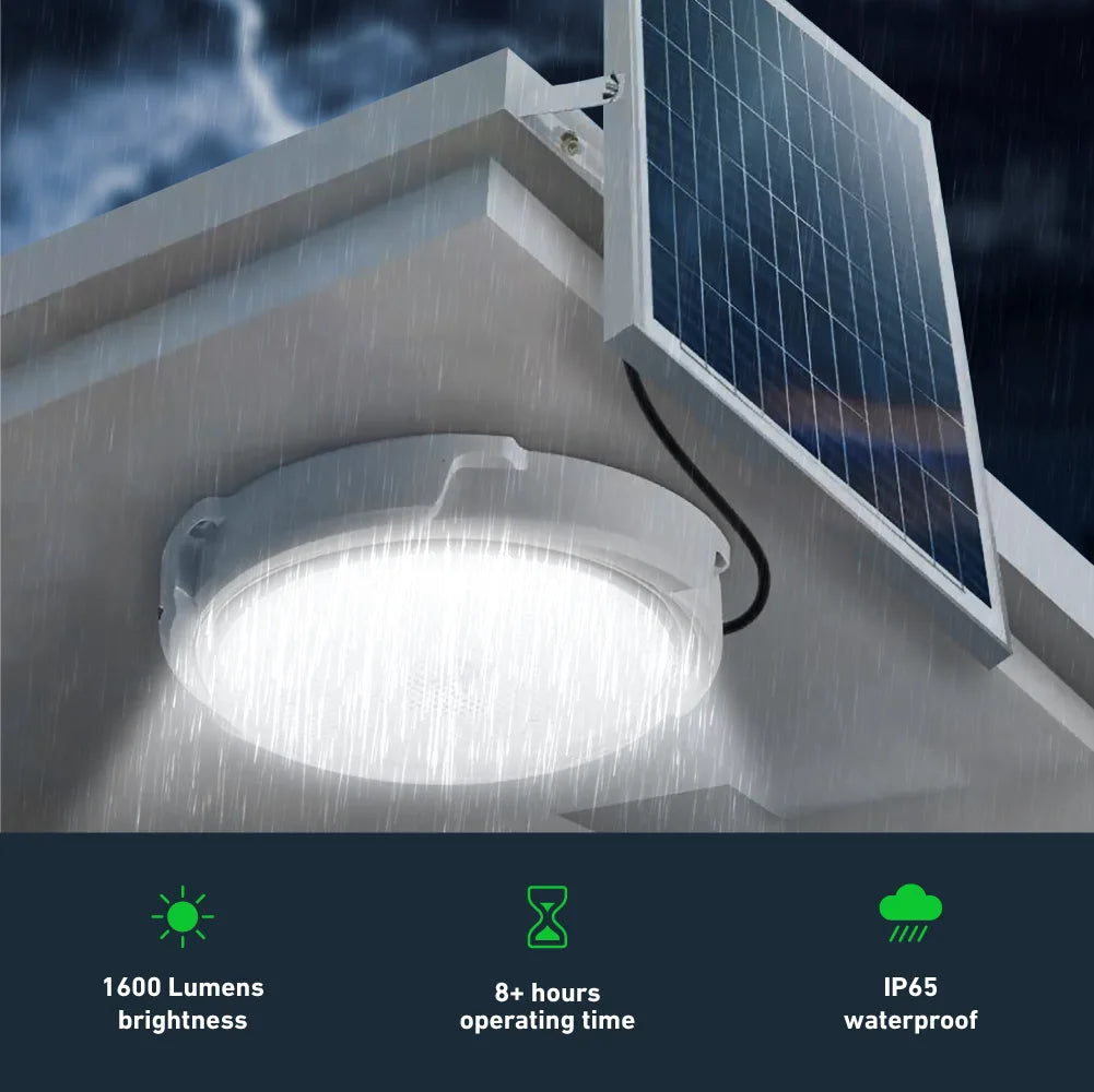 Solar LED ceiling light for indoors and outdoors with remote control