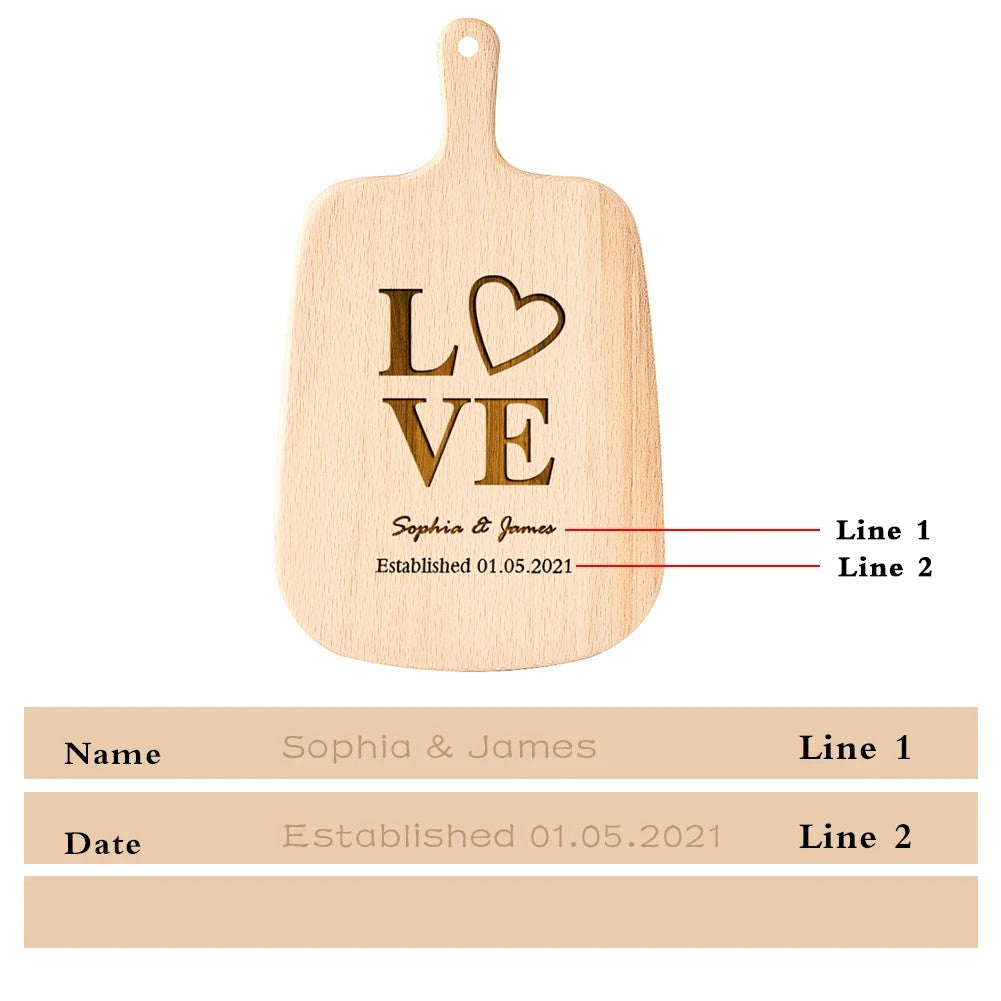 Love-Themed Personalized Cutting Board – Custom Wedding or Anniversary Gift
