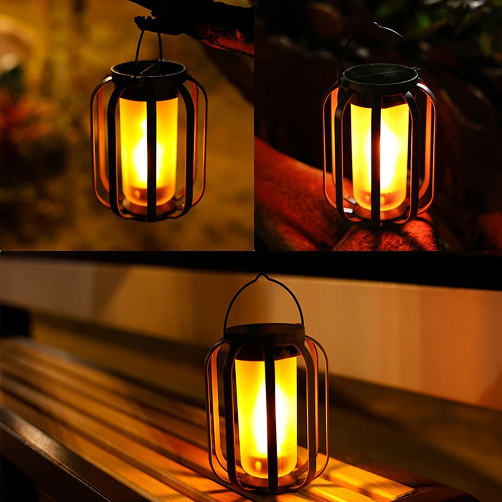 GlowWeave – Round Metal Solar Candle Lantern