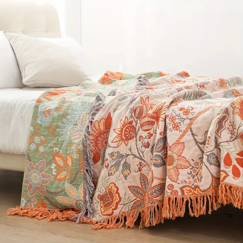 BohoBloom Cotton Tassel Blanket