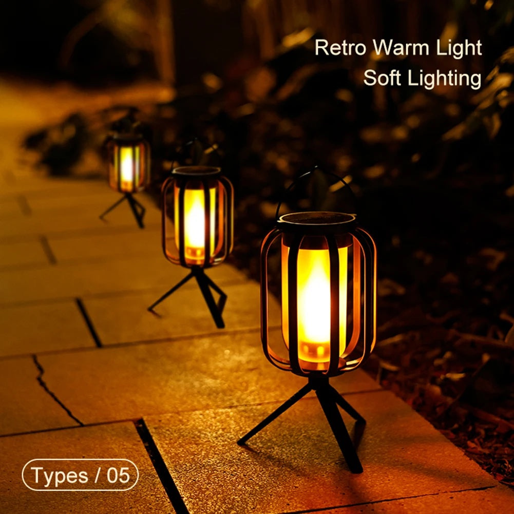 GlowWeave – Round Metal Solar Candle Lantern