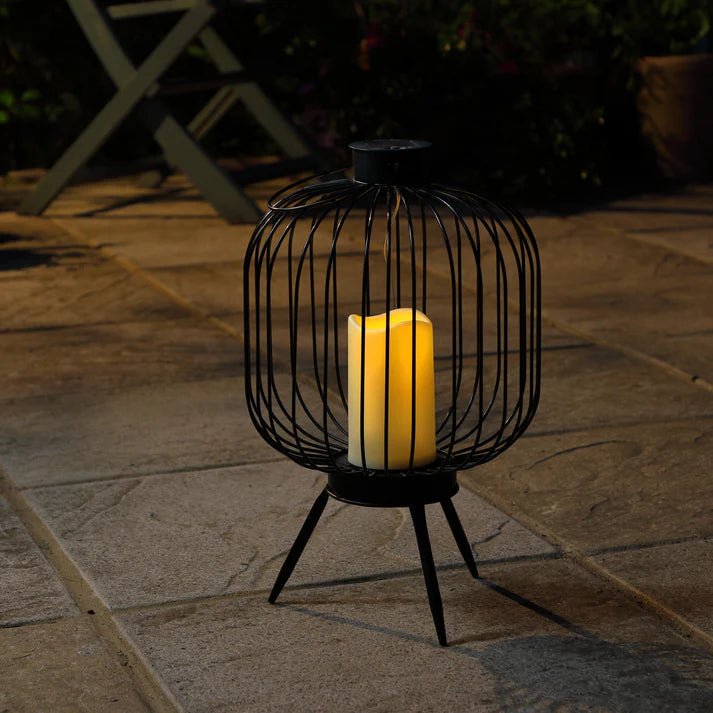GlowWeave – Round Metal Solar Candle Lantern