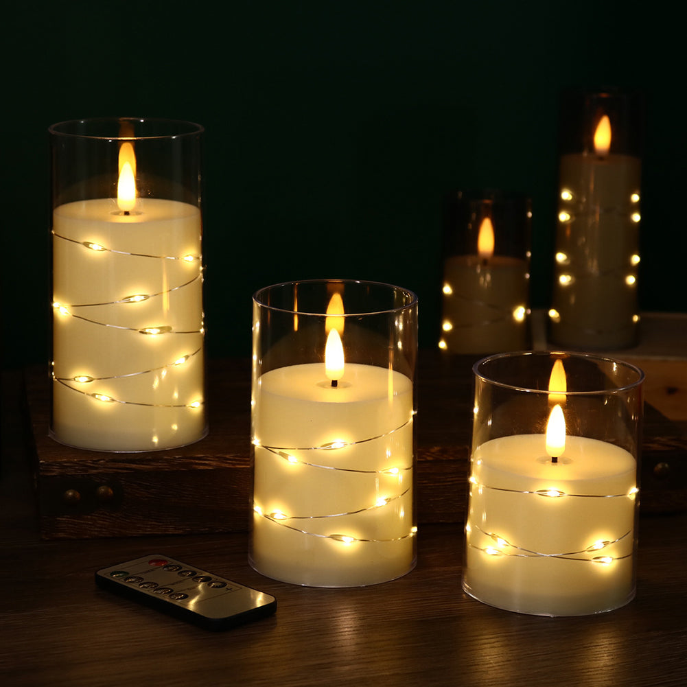 Set of 3 LED Glass Candles with light decoration