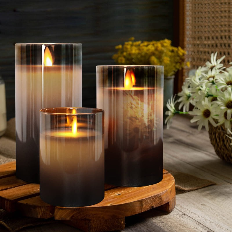 Set of 3 LED Smoked Glass Candles