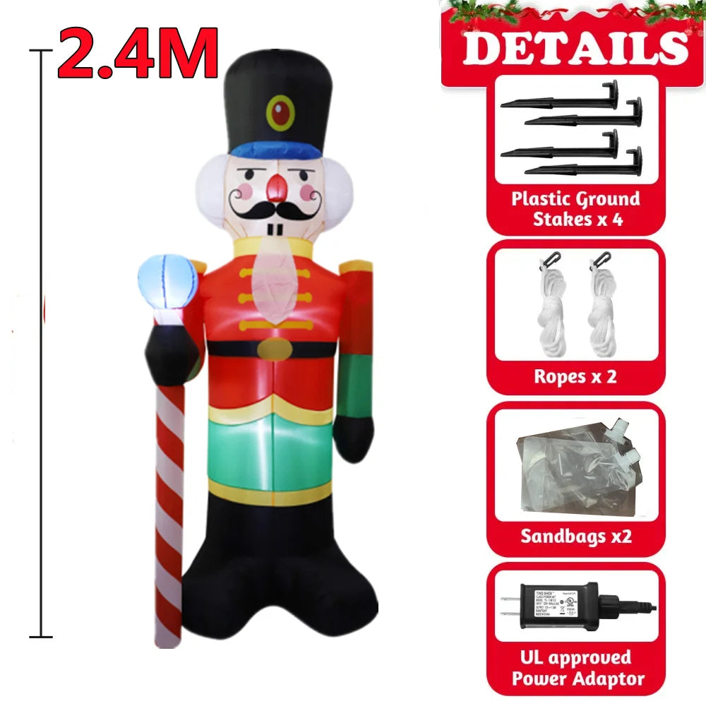 2.4M LED Inflatable Nutcracker Soldier – Outdoor & Indoor Christmas Yard Decoration | Light-Up Holiday Decor
