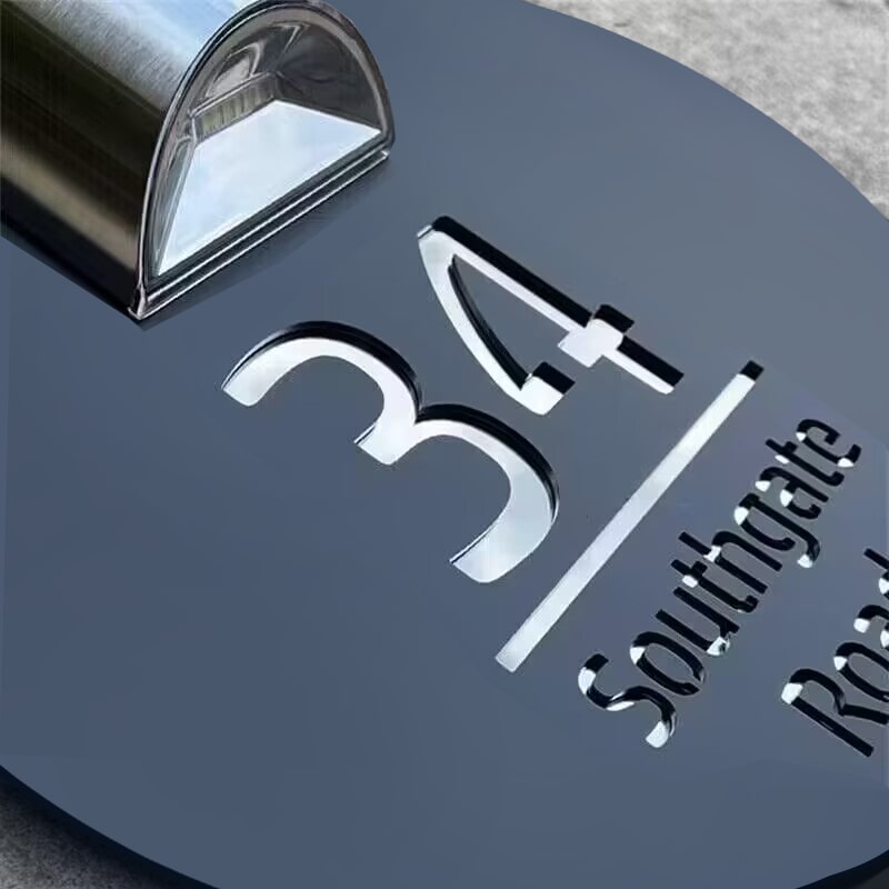 Personalized Circular Solar Light Laser-Cutting House Plate