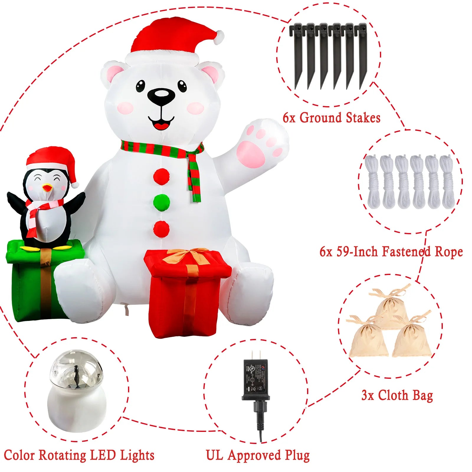 6FT Inflatable Polar Bear with Penguin – Outdoor Christmas Decoration with LED Lights for Yard & Garden