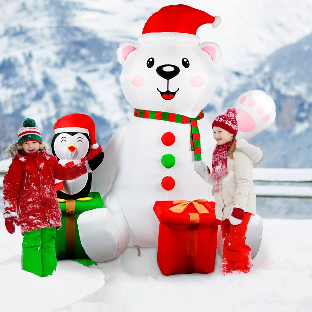 6FT Inflatable Polar Bear with Penguin – Outdoor Christmas Decoration with LED Lights for Yard & Garden