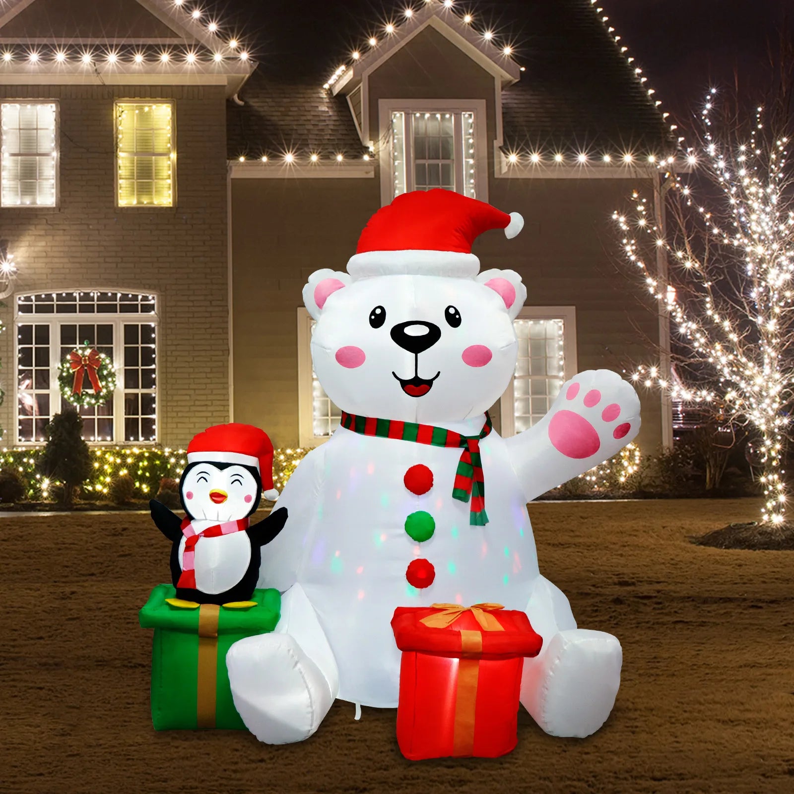 6FT Inflatable Polar Bear with Penguin – Outdoor Christmas Decoration with LED Lights for Yard & Garden