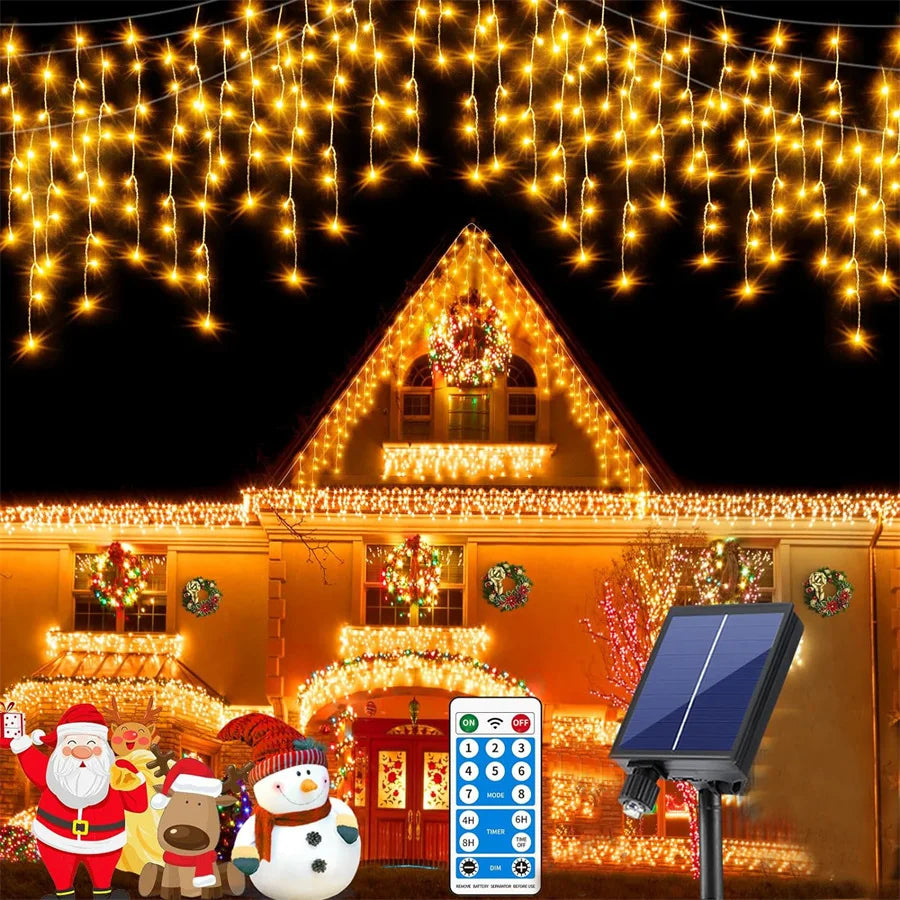 Solar Icicle Christmas Lights Outdoor – 6M/10M/15M/18M Waterproof Curtain Fairy String Lights with Remote for Garden & Holiday Decor