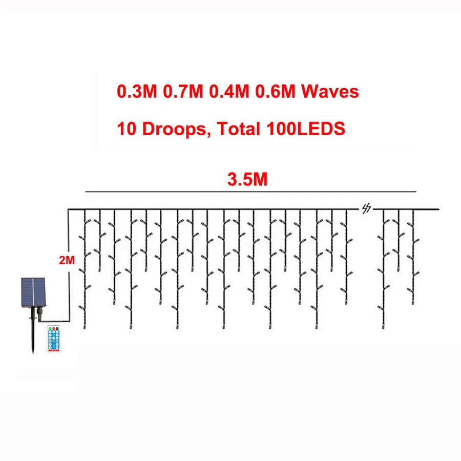 Solar Icicle Christmas Lights Outdoor – 6M/10M/15M/18M Waterproof Curtain Fairy String Lights with Remote for Garden & Holiday Decor