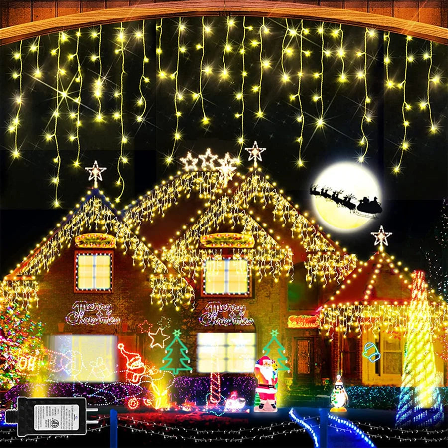 Solar Icicle Christmas Lights Outdoor – 6M/10M/15M/18M Waterproof Curtain Fairy String Lights with Remote for Garden & Holiday Decor