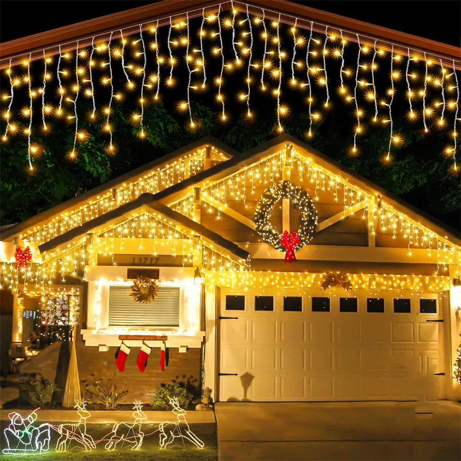 Solar Icicle Christmas Lights Outdoor – 6M/10M/15M/18M Waterproof Curtain Fairy String Lights with Remote for Garden & Holiday Decor
