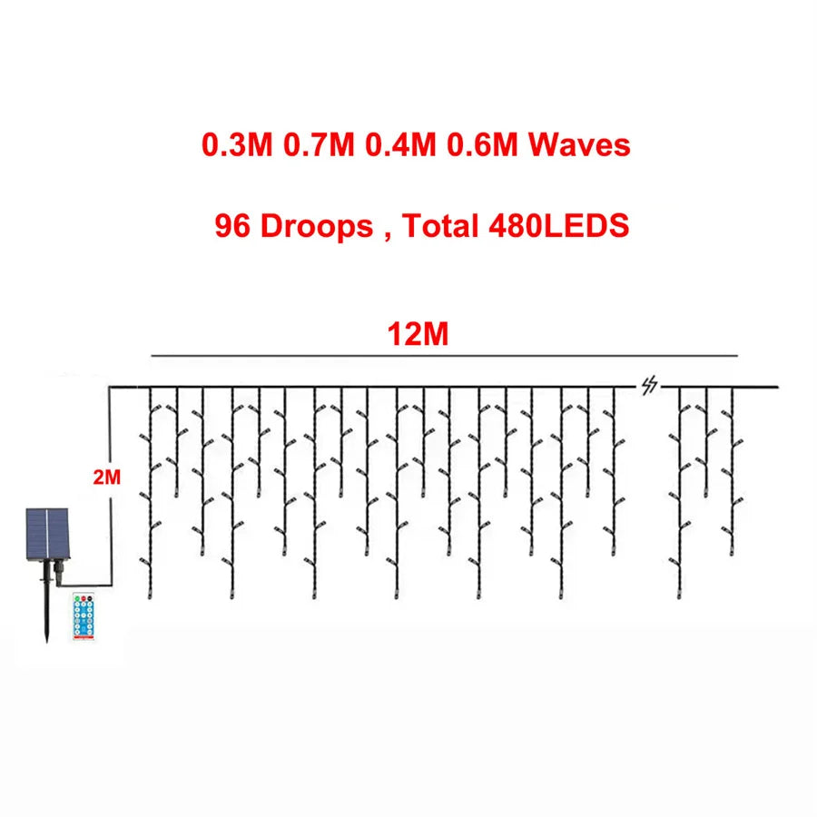 Solar Icicle Christmas Lights Outdoor – 6M/10M/15M/18M Waterproof Curtain Fairy String Lights with Remote for Garden & Holiday Decor