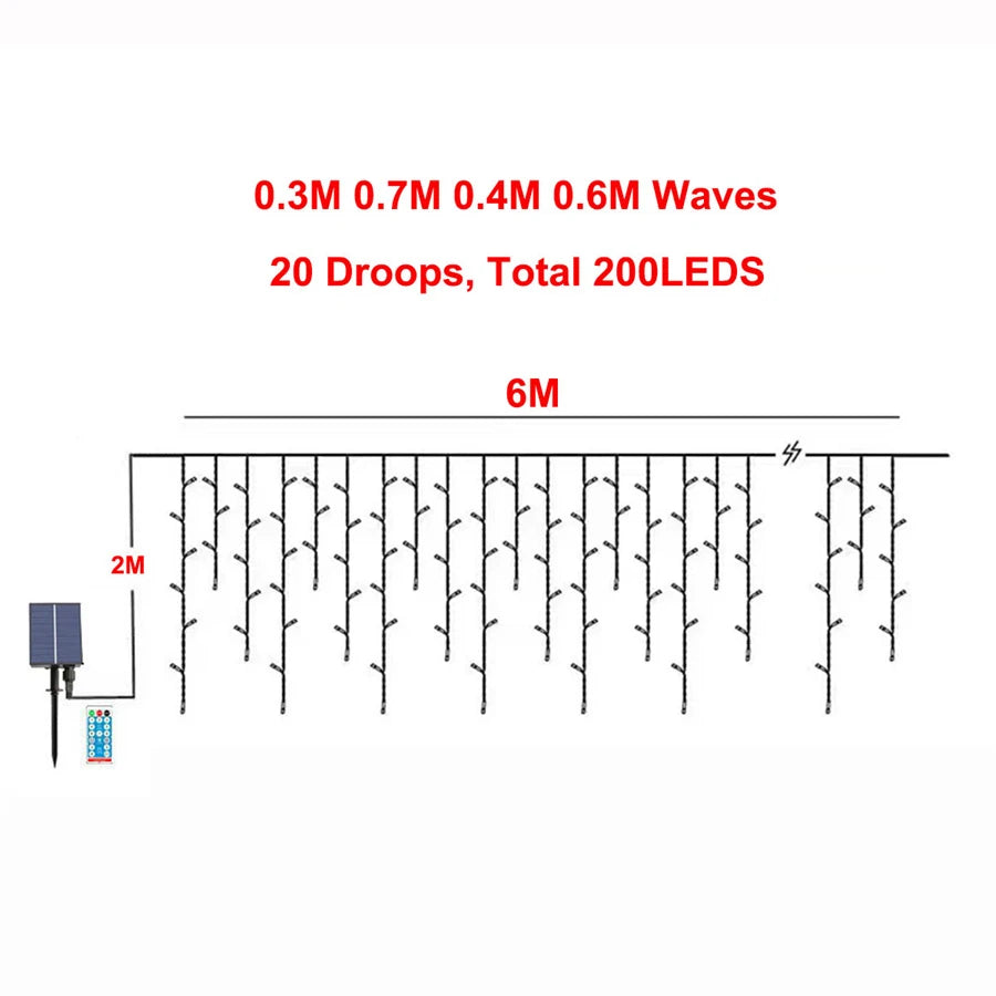 Solar Icicle Christmas Lights Outdoor – 6M/10M/15M/18M Waterproof Curtain Fairy String Lights with Remote for Garden & Holiday Decor