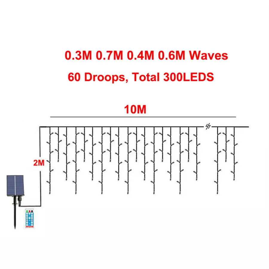 Solar Icicle Christmas Lights Outdoor – 6M/10M/15M/18M Waterproof Curtain Fairy String Lights with Remote for Garden & Holiday Decor