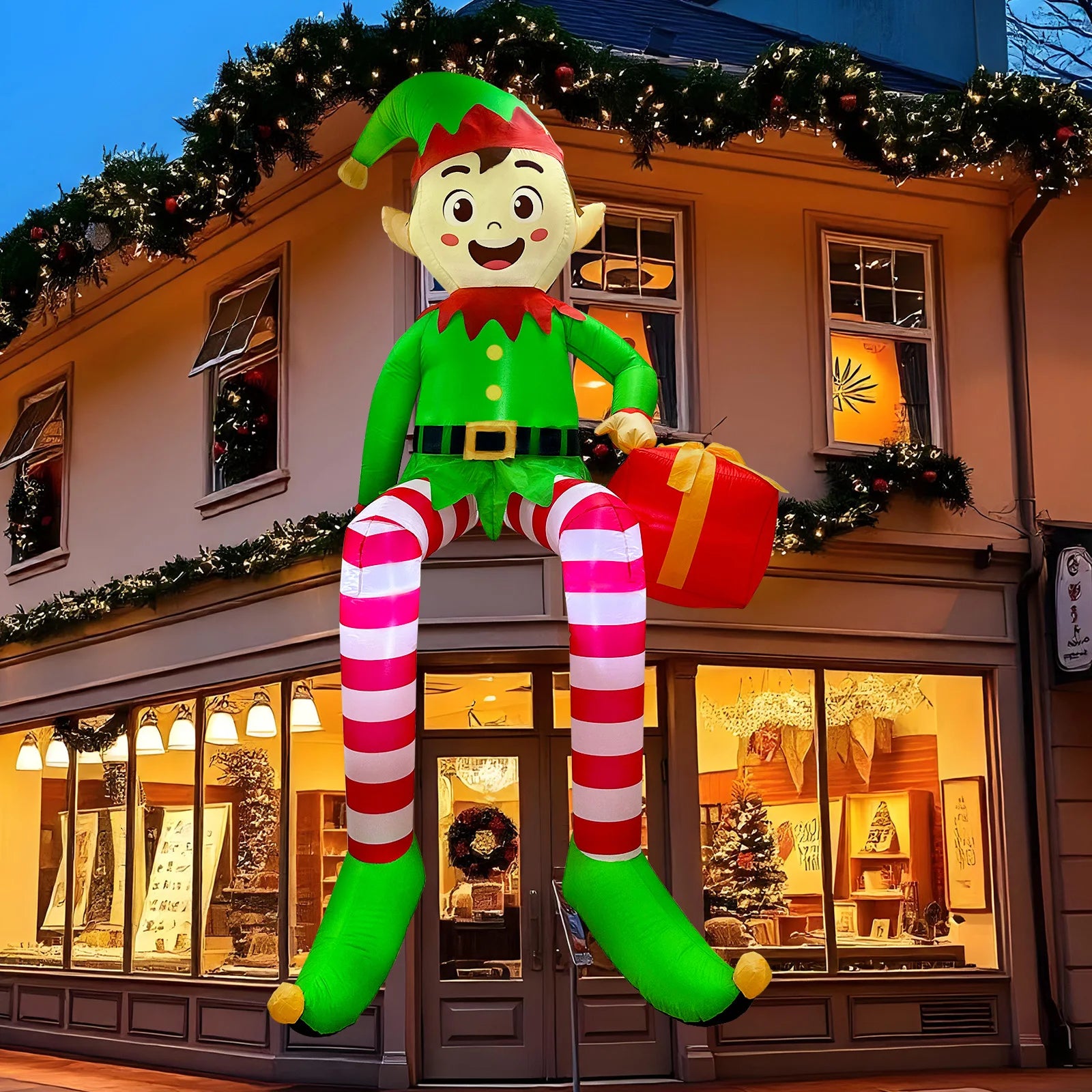 8FT Inflatable Christmas Elf – Outdoor Holiday Yard Decoration with Built-In LED Lights