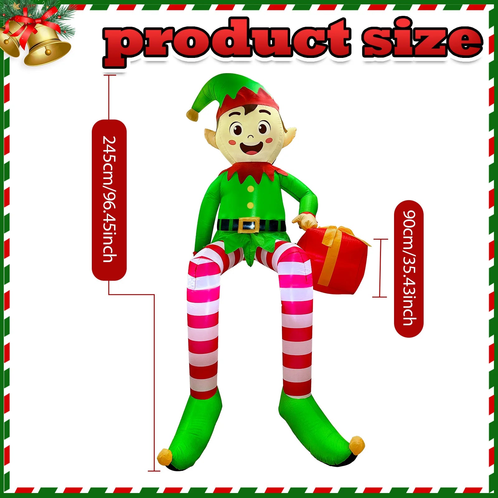 8FT Inflatable Christmas Elf – Outdoor Holiday Yard Decoration with Built-In LED Lights