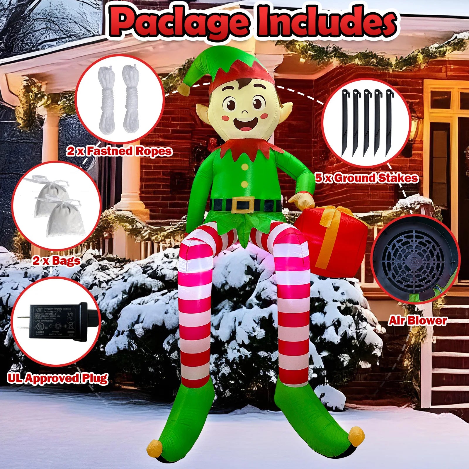 8FT Inflatable Christmas Elf – Outdoor Holiday Yard Decoration with Built-In LED Lights