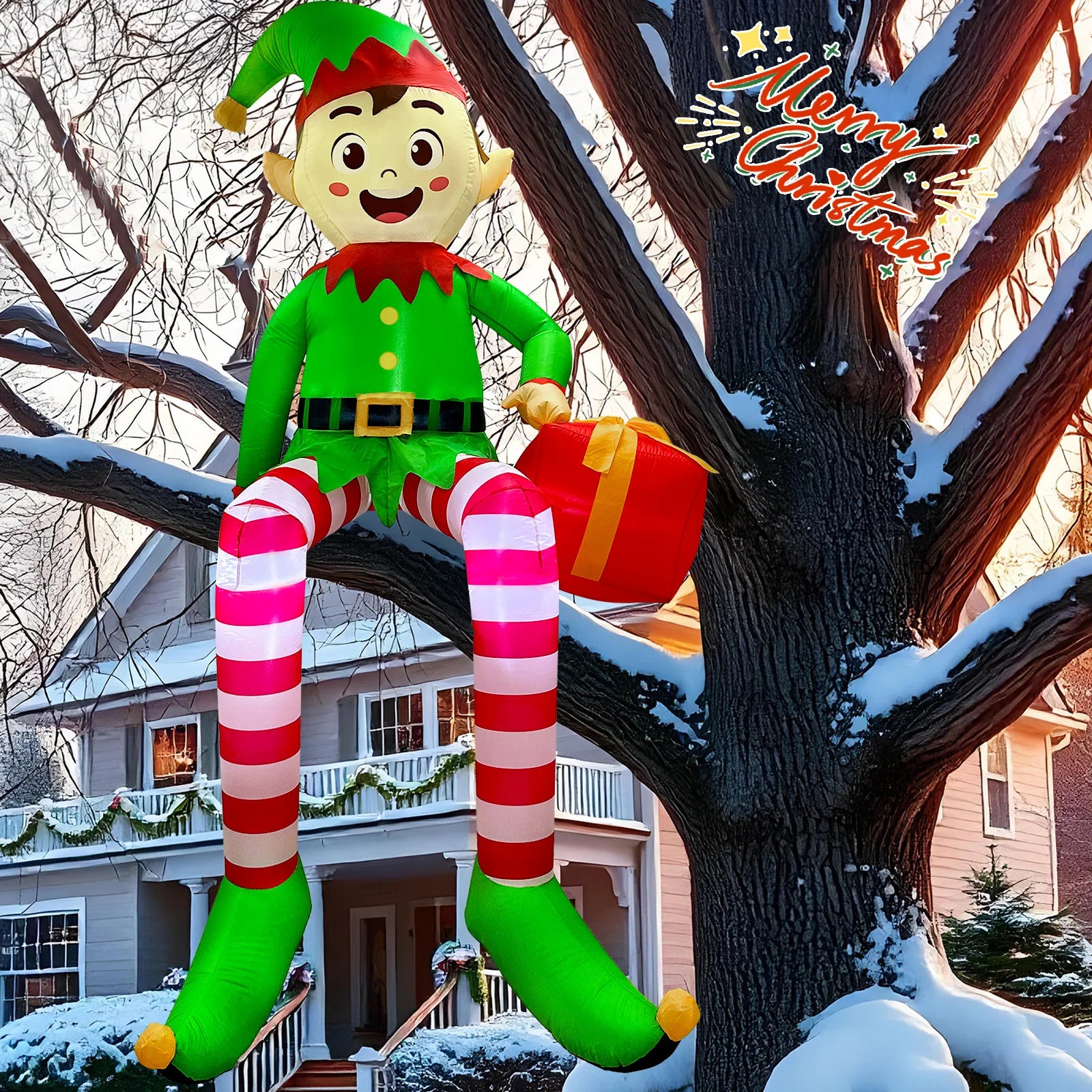 8FT Inflatable Christmas Elf – Outdoor Holiday Yard Decoration with Built-In LED Lights