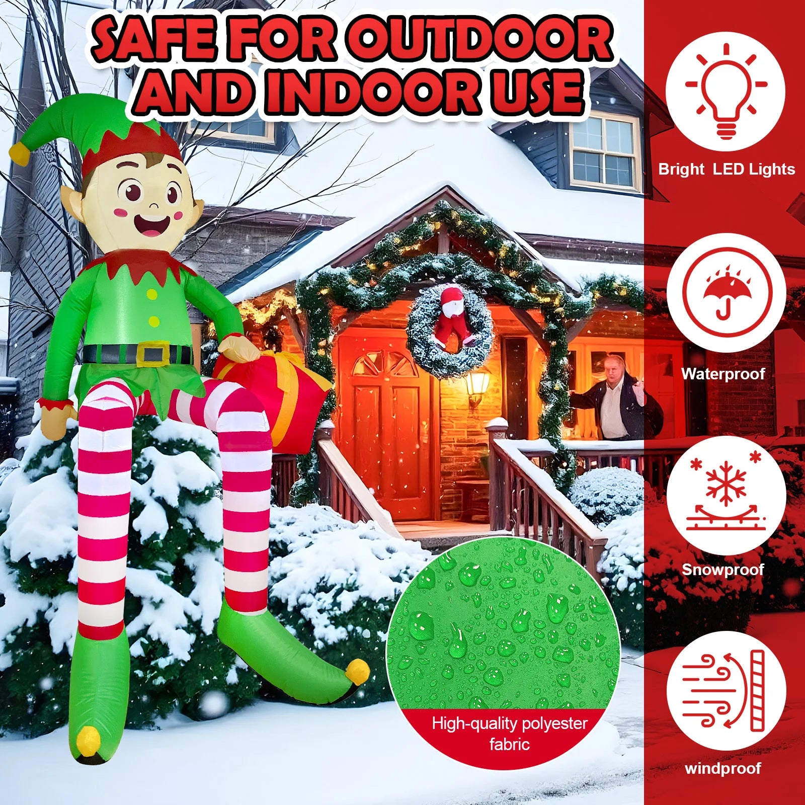 8FT Inflatable Christmas Elf – Outdoor Holiday Yard Decoration with Built-In LED Lights