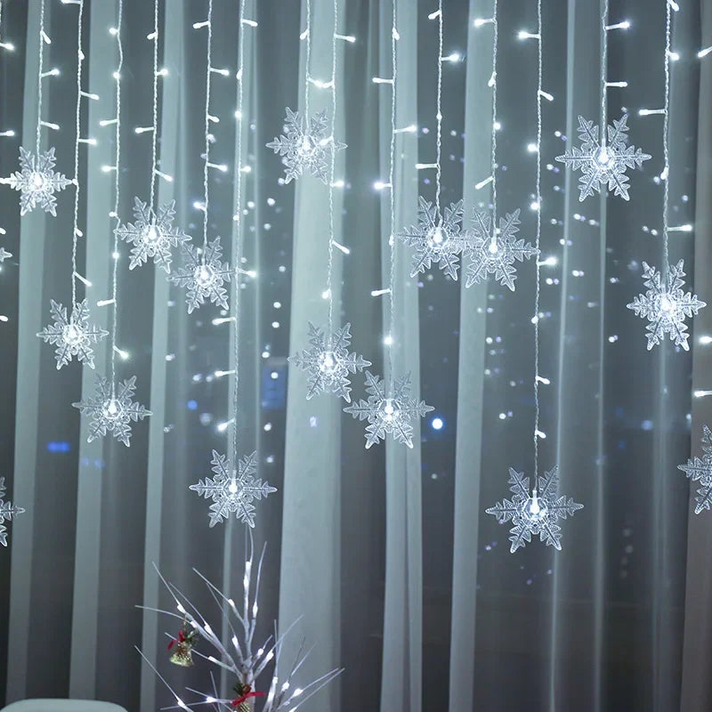 8-Mode LED Snowflake Fairy Lights – Christmas Icicle Curtain for Indoor & Outdoor Decor