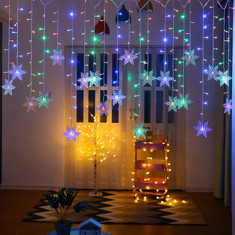8-Mode LED Snowflake Fairy Lights – Christmas Icicle Curtain for Indoor & Outdoor Decor