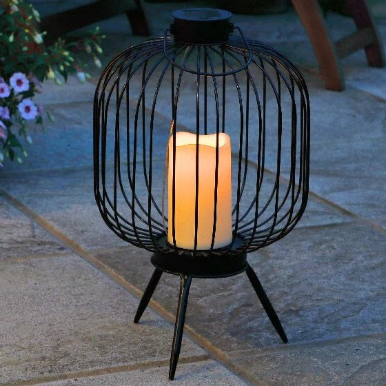 GlowWeave – Round Metal Solar Candle Lantern