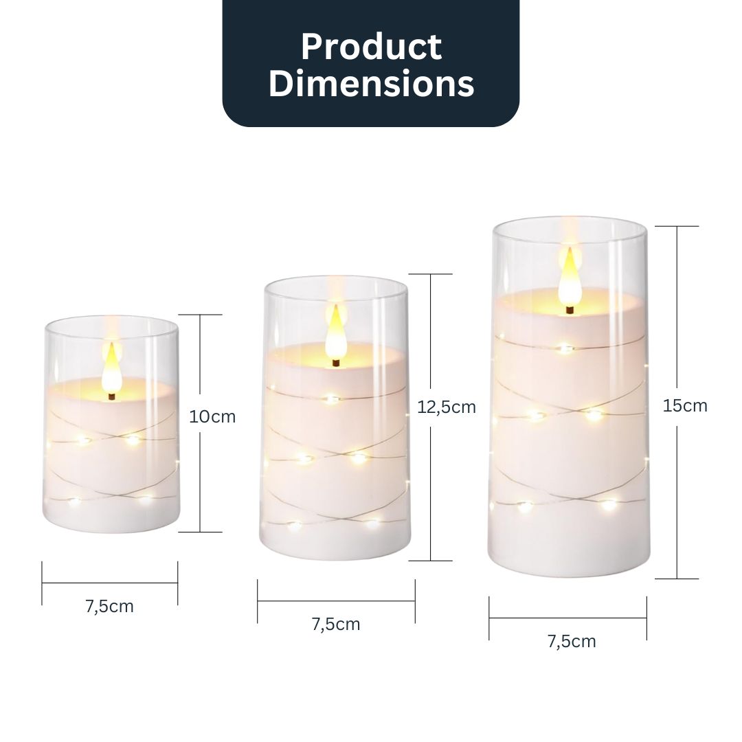 Set of 3 LED Glass Candles with light decoration